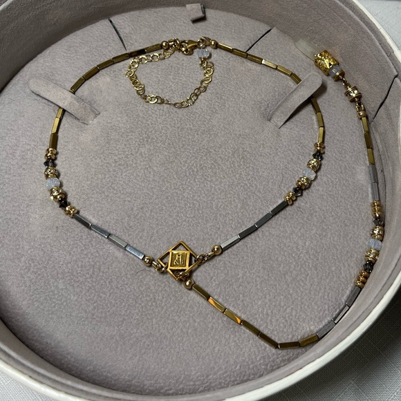 Hillberg & Berk Y NECKLACE natural stones, hematite, Swarovski crystals, gold - Picture 10 of 10